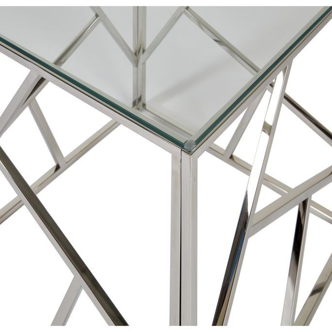 Table d'appoint carrée verre et pieds métal chromé Sally - Photo n°3