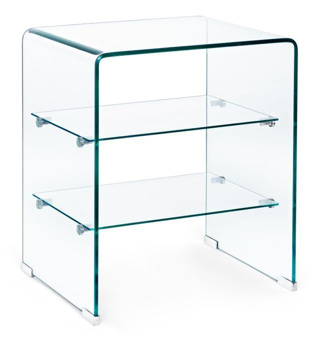 Table d'appoint carrée verre transparent 3 niveaux Iris L 50 cm - Photo n°1