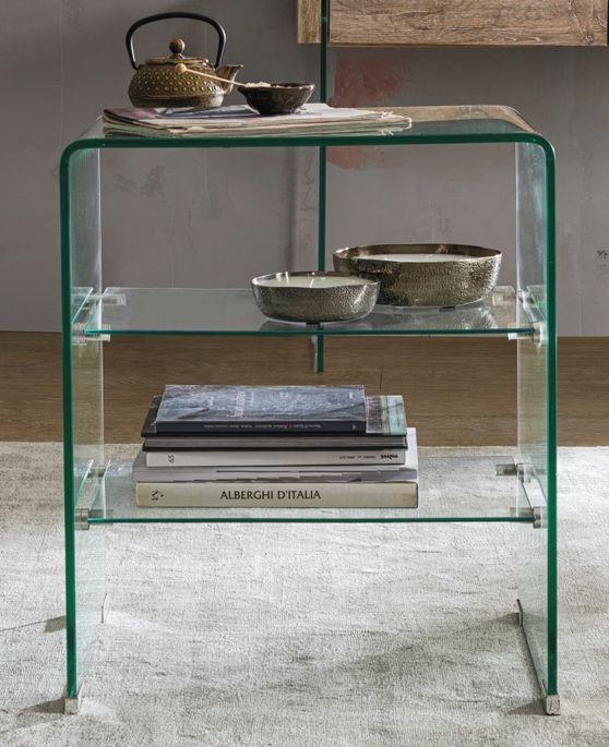 Table d'appoint carrée verre transparent 3 niveaux Iris L 50 cm - Photo n°2