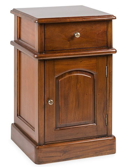 Table d'appoint en bois d'acajou marron 1 porte 1 tiroir Castle 40 cm - Photo n°1