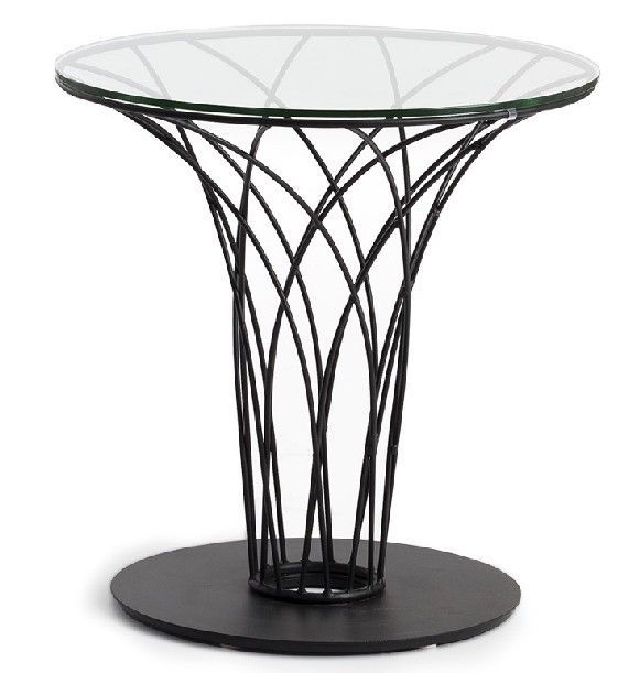 Table d'appoint ronde aronde plateau verre trempé et acier noir Pilya - Photo n°1