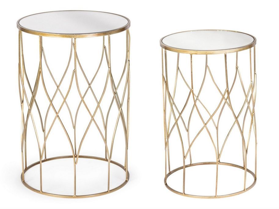 Table d'appoint ronde en acier doré et miroir Louanor - Lot de 2 - Photo n°2