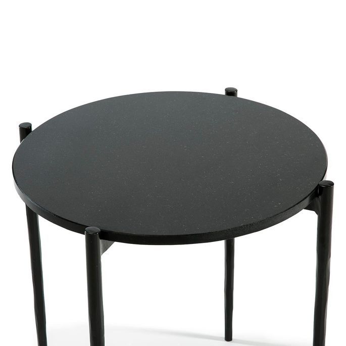 Thai Mobilier Table  d appoint ronde  granit  et m tal noir 