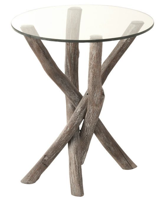 Table d'appoint ronde verre et bois massif gris Liray D 50 cm - Photo n°1