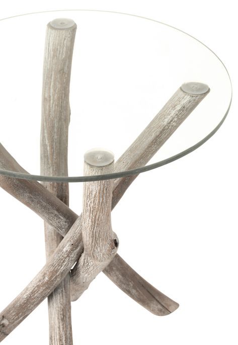 Table d'appoint ronde verre et bois massif gris Liray D 50 cm - Photo n°3