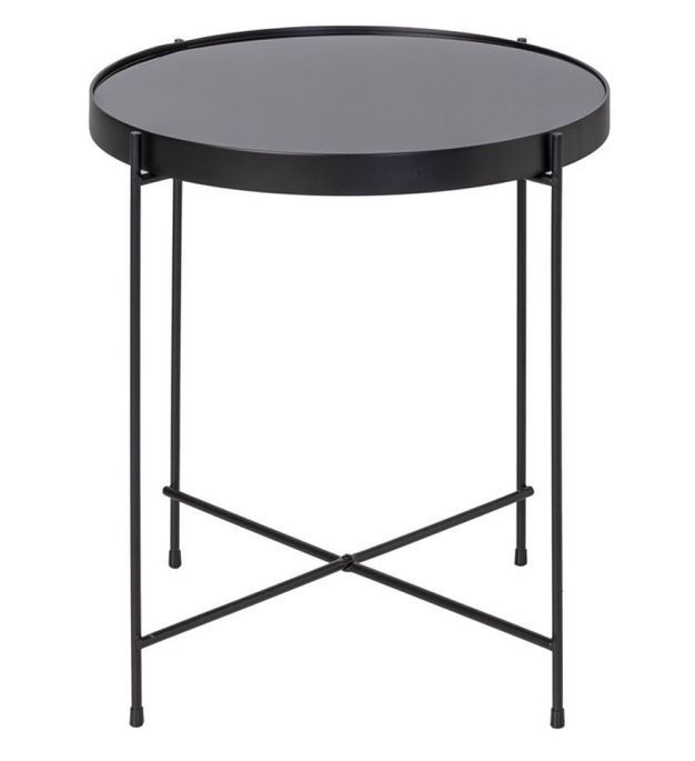 Table d'appoint ronde verre noir et pieds métal noir Sente - Photo n°1