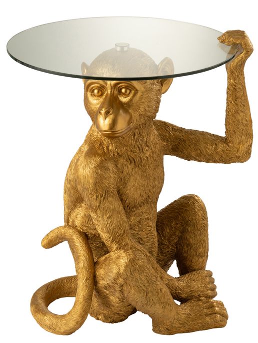 Table d'appoint singe verre doré Poly L 52 cm - Photo n°1