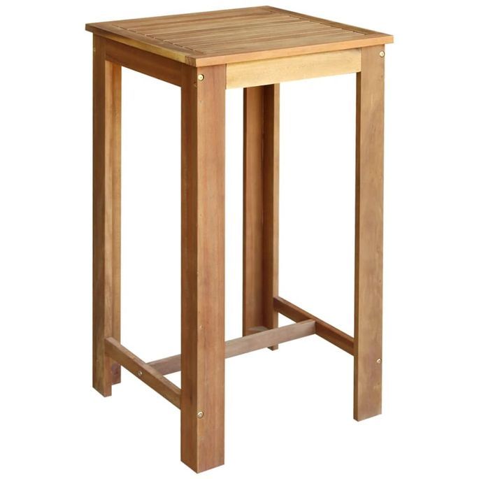 Table de bar carrée bois d'acacia massif et 2 tabourets naturel Zeni - Photo n°3