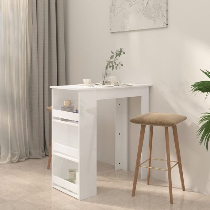Table de bar étagère de rangement Blanc brillant 102x50x103,5cm - Photo n°3