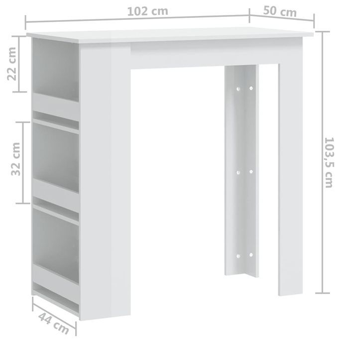 Table de bar étagère de rangement Blanc brillant 102x50x103,5cm - Photo n°7