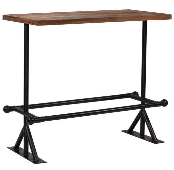 Table de bar industriel bois massif foncé et pieds acier noir Vauk 120 - Photo n°1