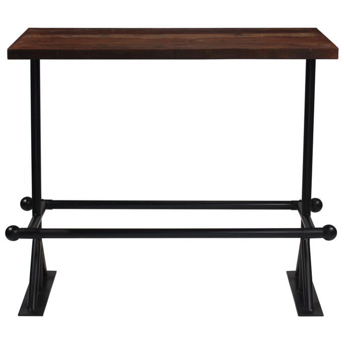 Table de bar industriel bois massif foncé et pieds acier noir Vauk 120 - Photo n°2