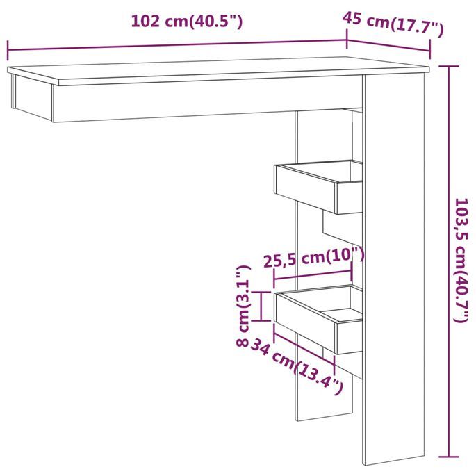 Table de bar murale Chêne fumé 102x45x103,5cm Bois d'ingénierie - Photo n°9