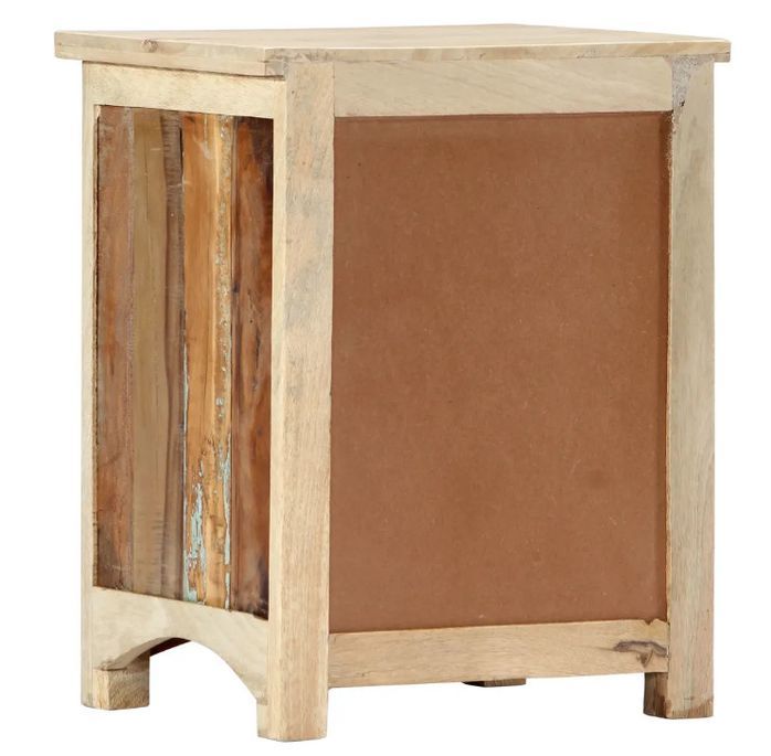 Table de chevet 1 porte 1 tiroir manguier massif clair et bois recyclé Misty - Photo n°5