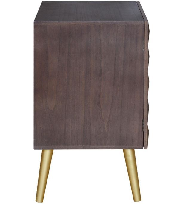 Table de chevet 1 porte bois foncé et métal doré Beeba - Photo n°3