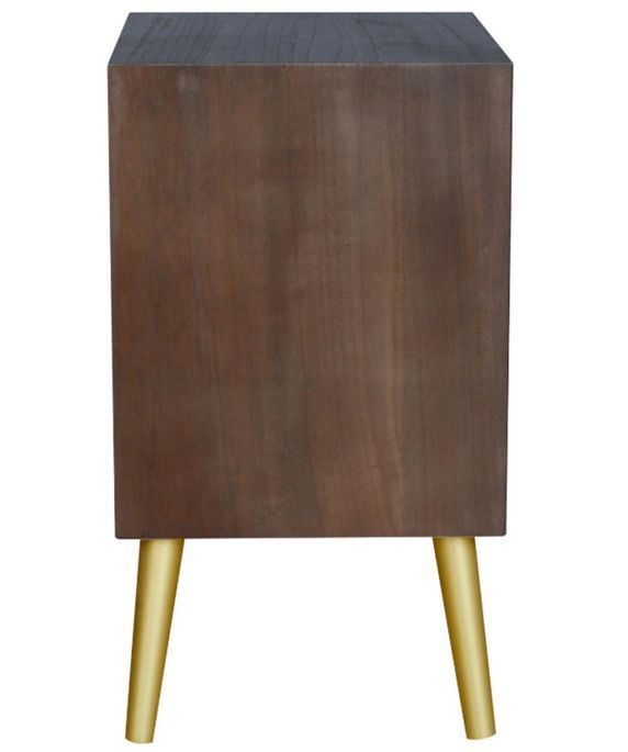 Table de chevet 1 porte bois foncé et métal doré Falya - Photo n°3