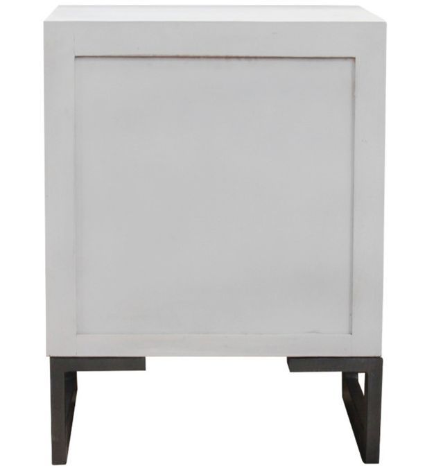 Table de chevet 1 porte et 1 tiroir bois blanc et métal noir Dias - Photo n°4