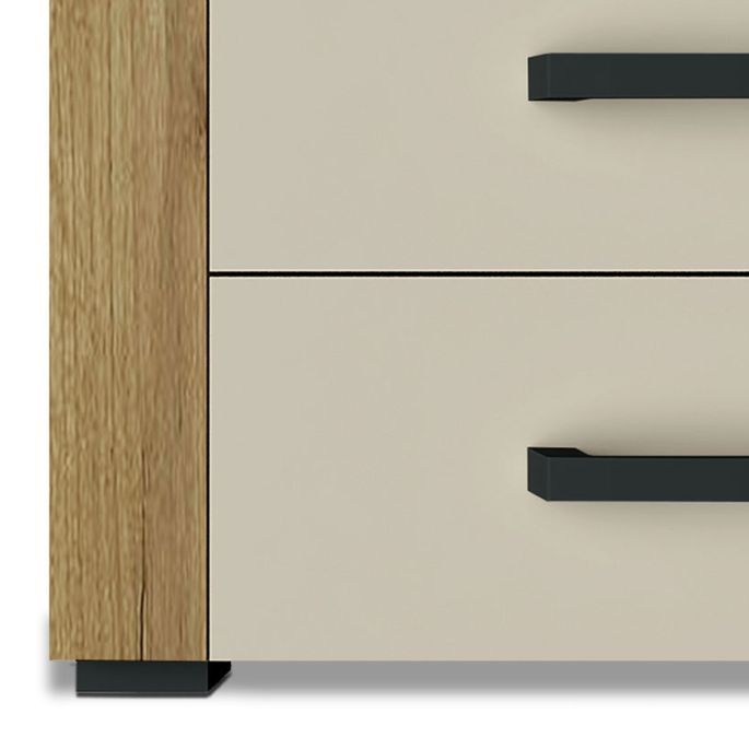 Table de chevet 2 tiroirs bois chêne clair et beige Raven - Photo n°3