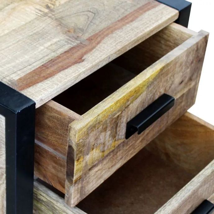 Table de chevet 2 tiroirs manguier massif et pieds métal Induka - Photo n°3
