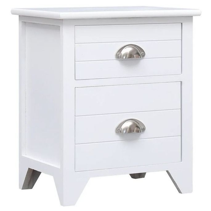 Table De Chevet FCH Style Ferme Blanc - 2 Tiroirs - 60x40x30 Cm - Neuve