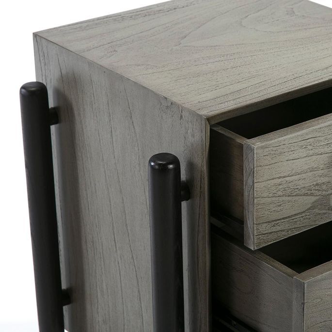 Table de chevet 3 tiroirs bois gris et noir Vazen - Photo n°4