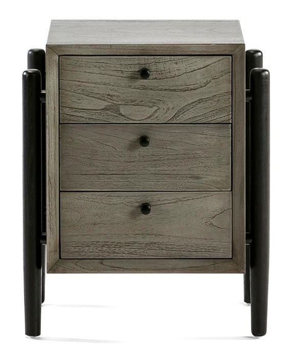 Table de chevet 3 tiroirs bois gris et noir Vazen - Photo n°2