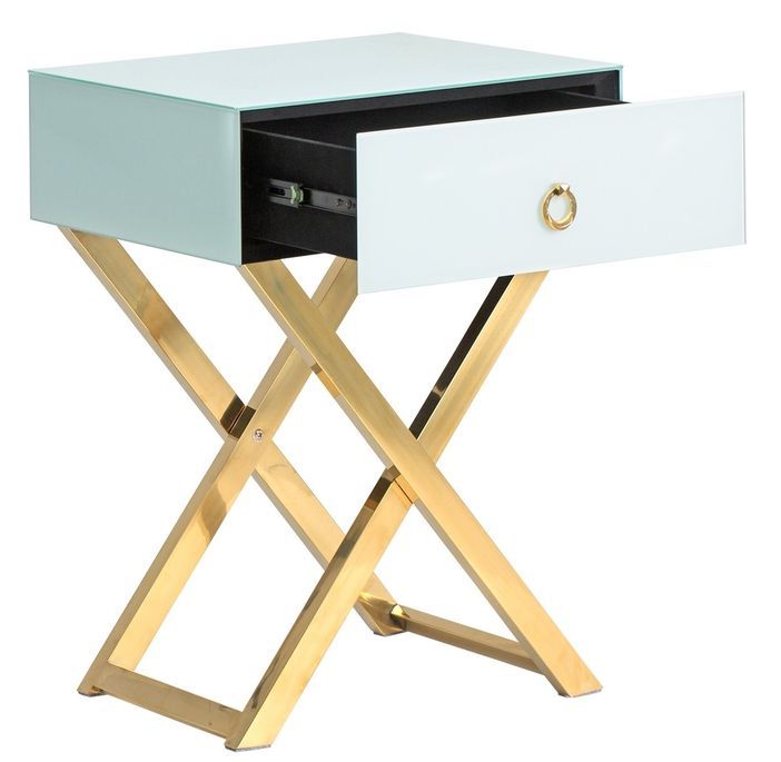 Table De Chevet En Verre Trempé Et Acier Coloris : Argent - KOHANA