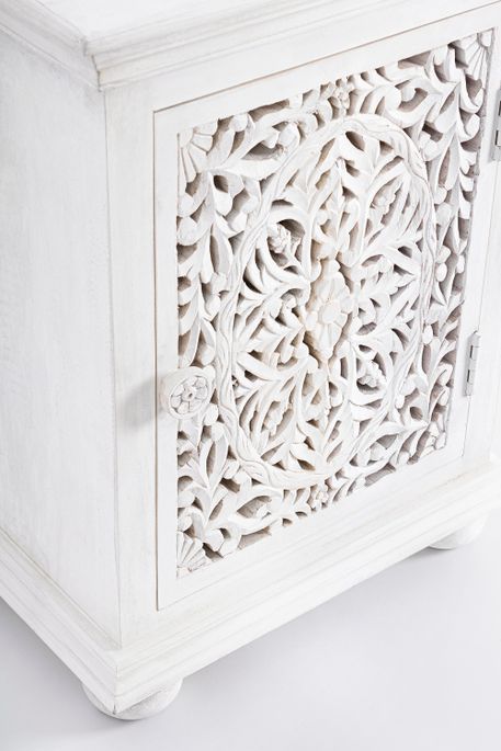 Table de chevet artisanale 1 porte bois massif blanc Nina 50 cm - Photo n°5
