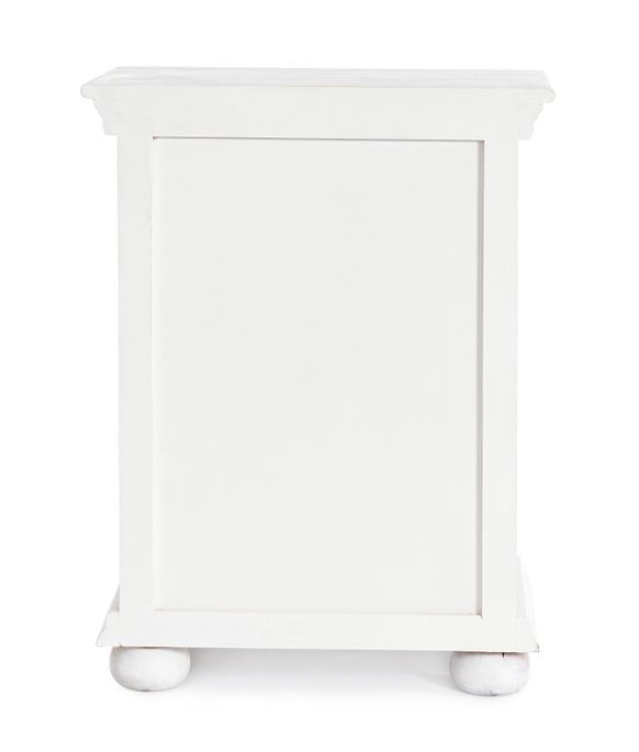 Table de chevet artisanale 1 porte bois massif blanc Nina 50 cm - Photo n°7