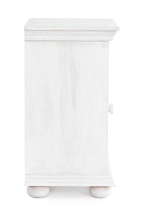 Table de chevet artisanale 1 porte bois massif blanc Nina 50 cm - Photo n°8