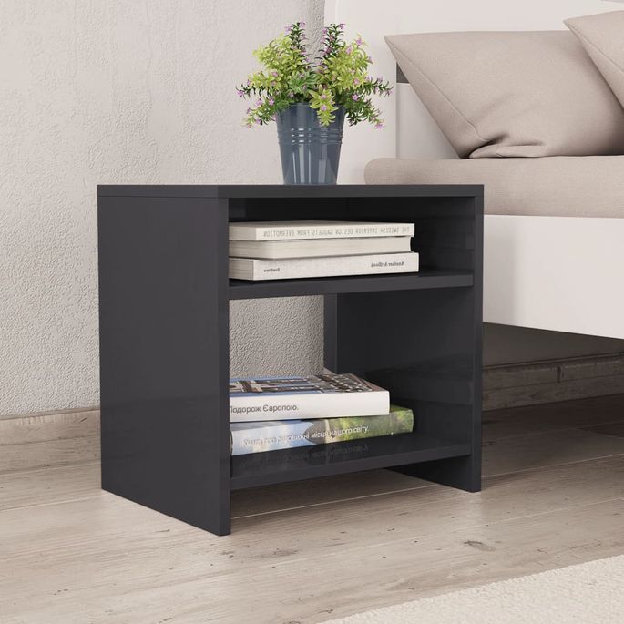 Table de chevet Gris brillant 40 x 30 x 40 cm - Lot de 2 - Photo n°2