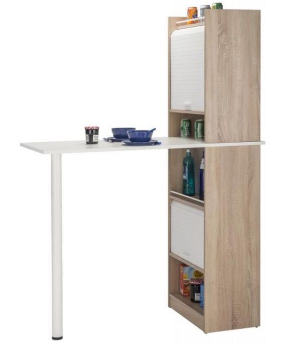 Table de cuisine et 2 meubles de rangement chêne naturel et blanc Lohan - Photo n°1