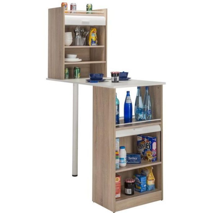 Table de cuisine et 2 meubles de rangement chêne naturel et blanc Lohan - Photo n°2