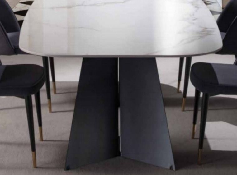 Table de repas design en céramique de marbre blanc de Carrare et pieds métal noir Empereur - Photo n°3