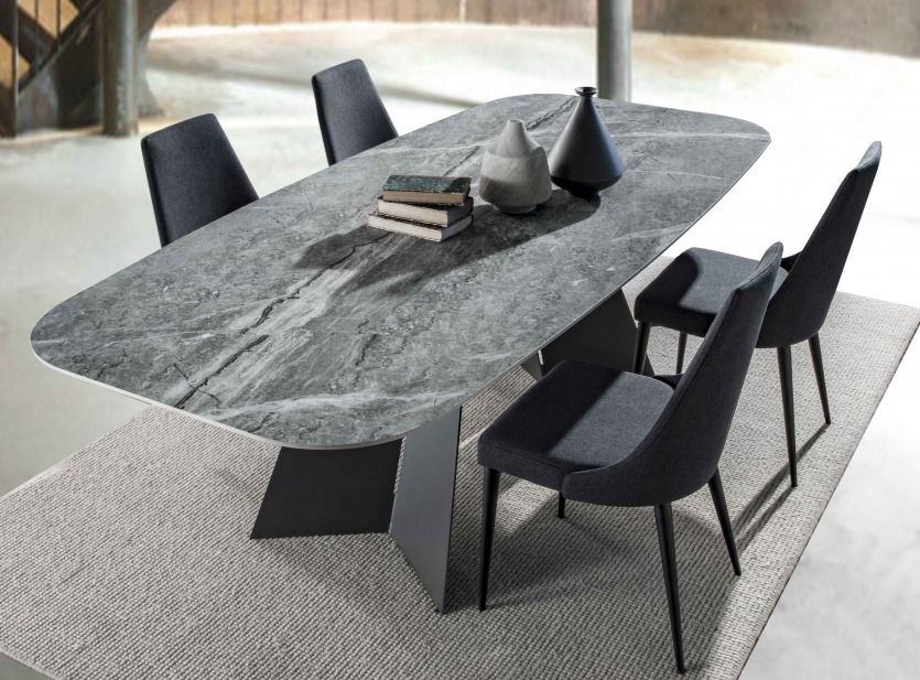 Table de repas design en céramique marbre gris et pieds métal noir Empereur 200 ou 238 cm - Photo n°1