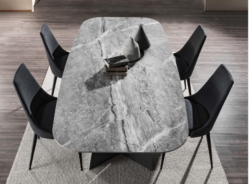 Table de repas design en céramique marbre gris et pieds métal noir Empereur 200 ou 238 cm - Photo n°3