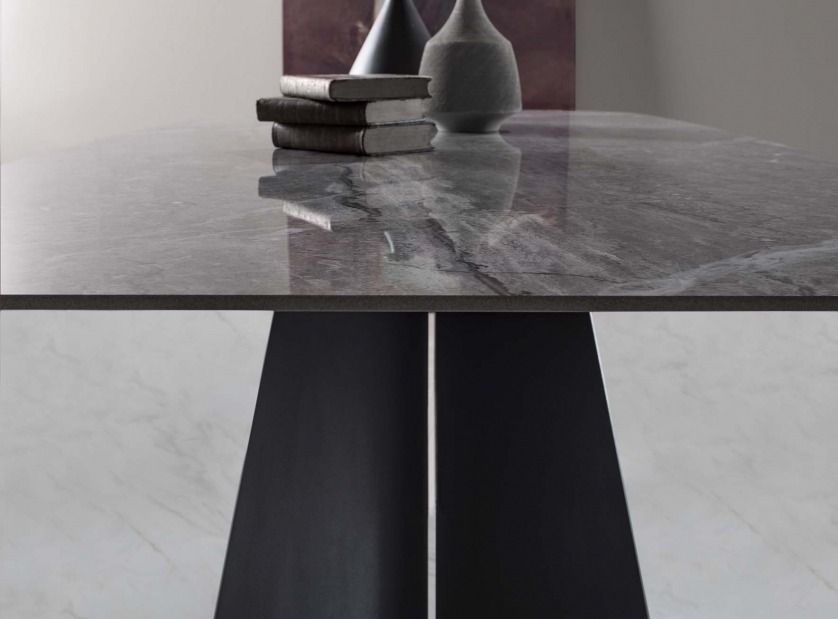 Table de repas design en céramique marbre gris et pieds métal noir Empereur 200 ou 238 cm - Photo n°4