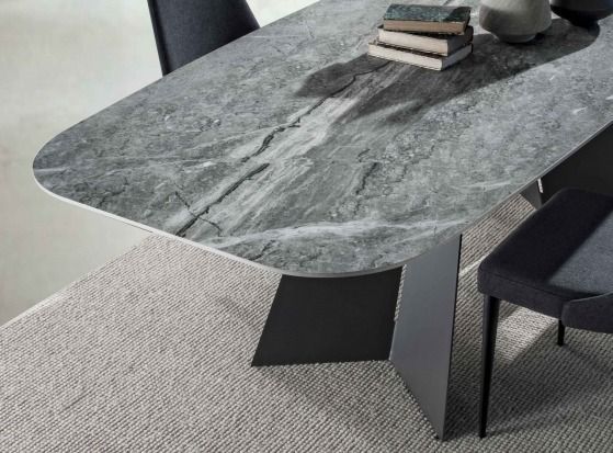 Table de repas design en céramique marbre gris et pieds métal noir Empereur 200 ou 238 cm - Photo n°5