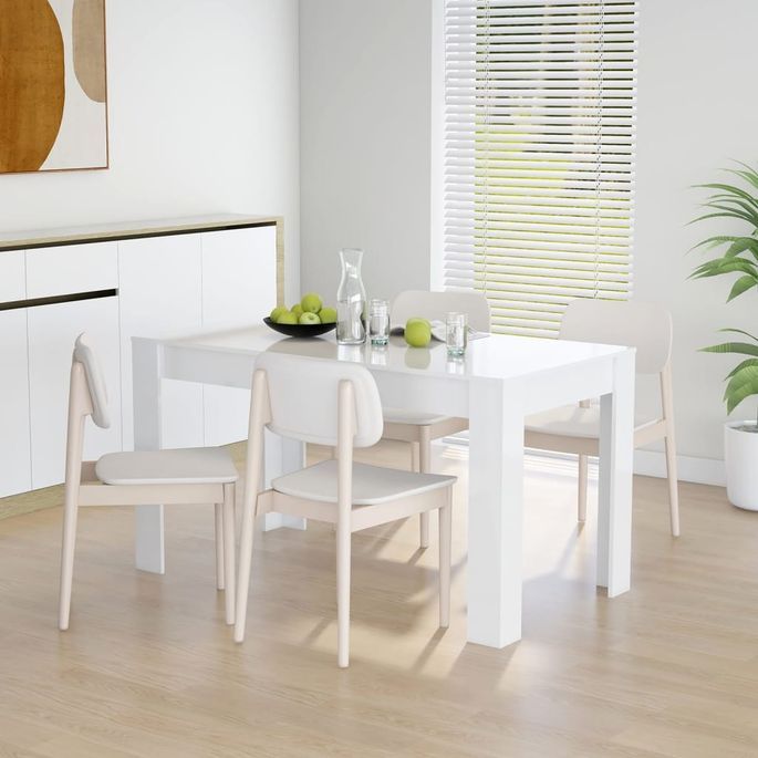 Table de salle à manger Blanc brillant 140x74,5x76 cm - Photo n°2