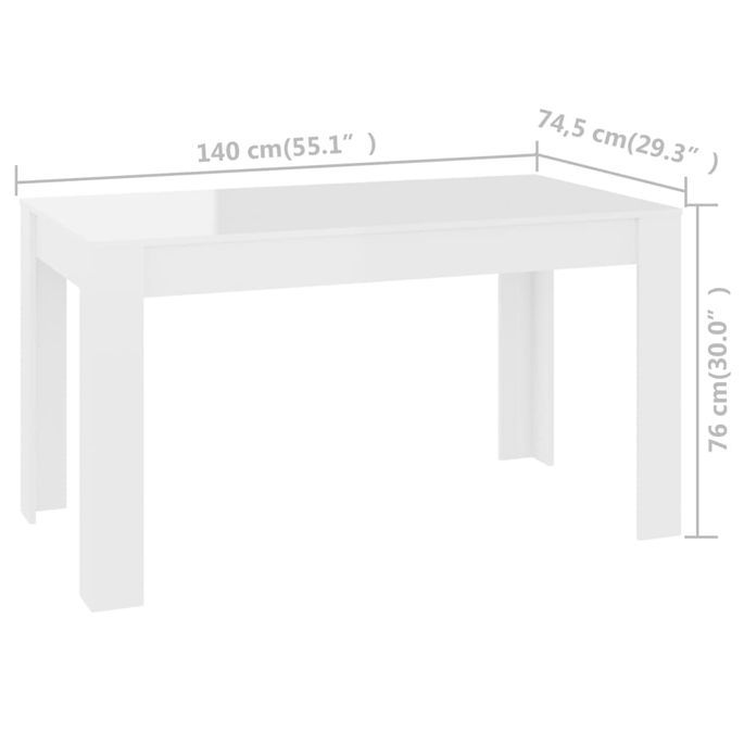 Table de salle à manger Blanc brillant 140x74,5x76 cm - Photo n°5
