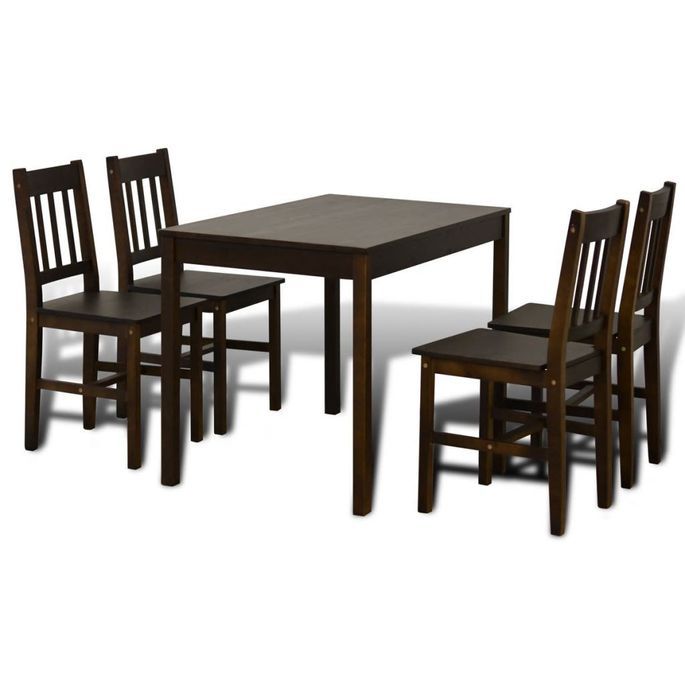 Table de salle à manger et 4 chaises pin massif marron Dina - Photo n°2