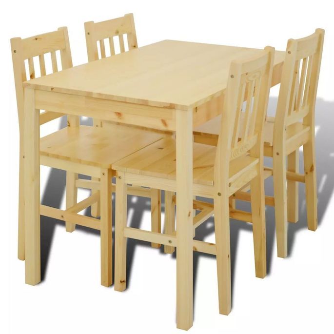 Table de salle à manger et 4 chaises pin massif naturel Vinate - Photo n°1