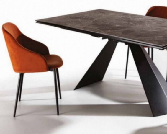 Table design 180 cm céramique marron marbre et pieds métal noir Kylane - Photo n°2