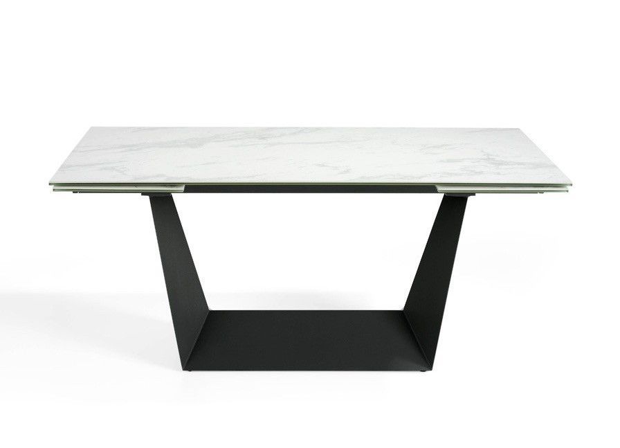 Table en marbre céramique blanc avec rallonge centrale et pieds en acier noir L 180/225/270 cm - Photo n°6