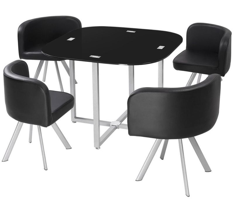 Table et 4 chaises verre noir et pieds métal chromé Mozza - Photo n°2