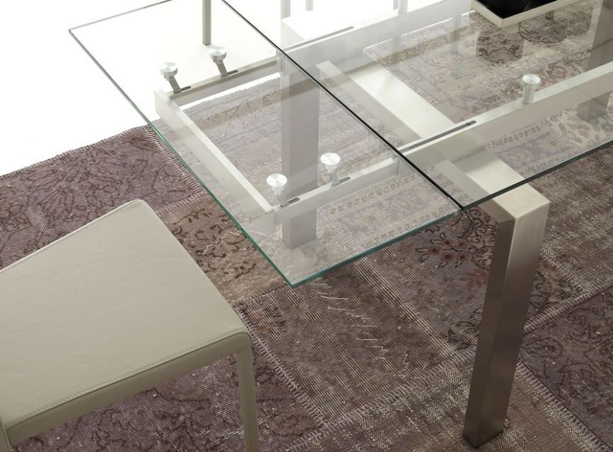 Table extensible 140/200 cm en verre trempé et acier brossé Downton - Photo n°5