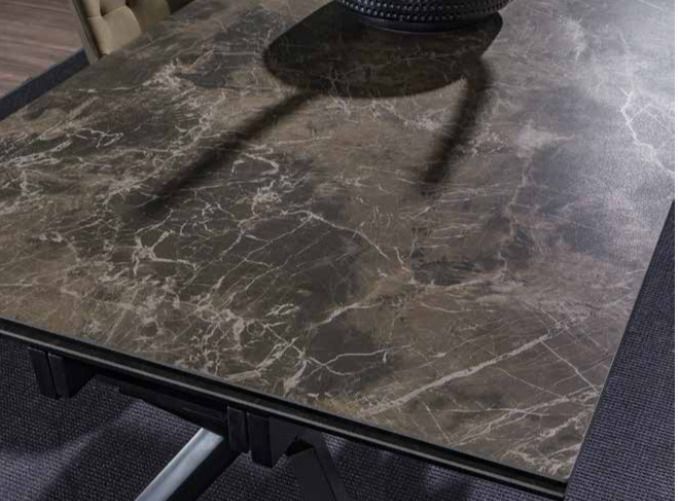 Table extensible 160/240 cm céramique marron effet marbre et pieds métal noir Kylane - Photo n°3