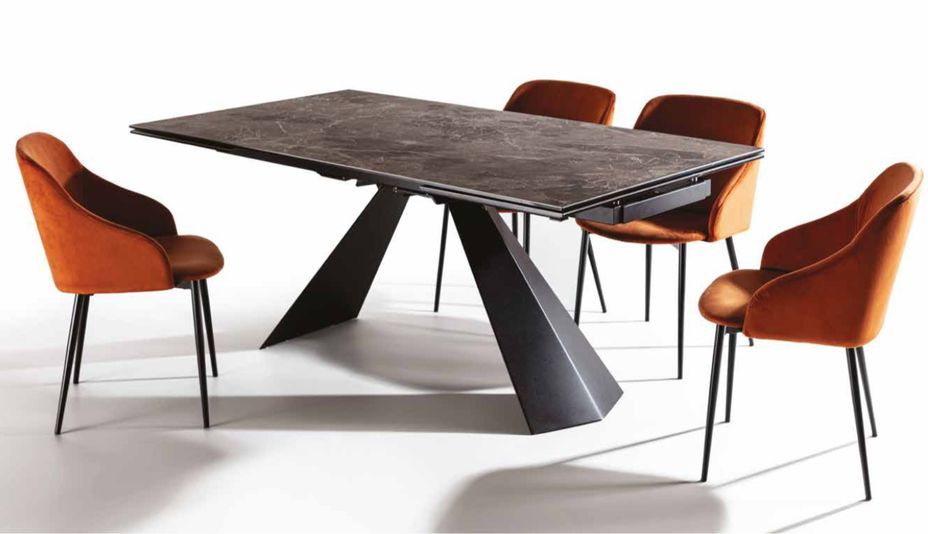 Table extensible 160/240 cm céramique marron effet marbre et pieds métal noir Kylane - Photo n°1