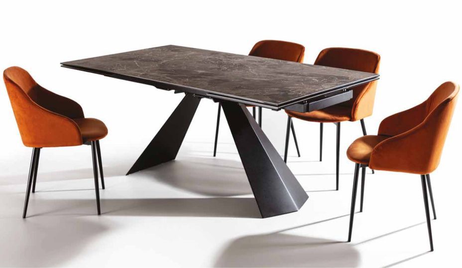 Table extensible 160/240 cm céramique marron marbre brillant et pieds métal noir Kylane - Photo n°1