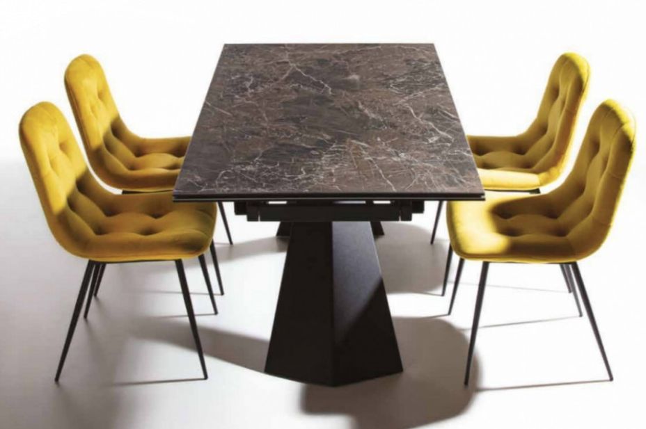 Table extensible 160/240 cm céramique marron marbre brillant et pieds métal noir Kylane - Photo n°4